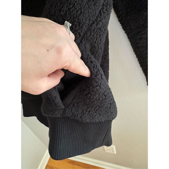 Athleta Pullover Womens XS Black Deep Pile Fleece 1/4 Zip Preppy Drawstring - Picture 6 of 9